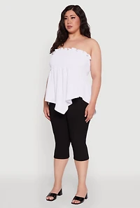 Womens Plus Smocked Strapless Peplum Tube Top Solid Crepe Knit, White,