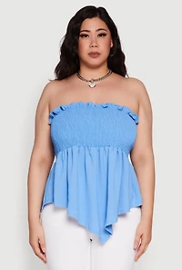 Womens Plus Smocked Strapless Peplum Tube Top Solid Crepe Knit, 2X