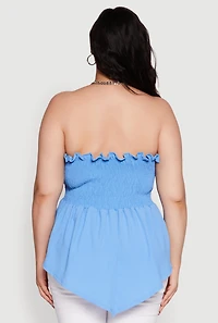 Womens Plus Smocked Strapless Peplum Tube Top Solid Crepe Knit, 2X
