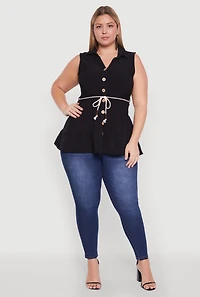 Womens Plus Crepe Knit Tiered Sleeveless Blouse, 4X