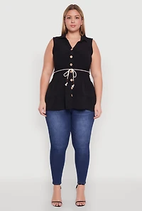 Womens Plus Crepe Knit Tiered Sleeveless Blouse, 4X