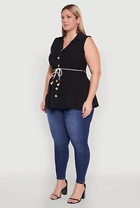 Womens Plus Crepe Knit Tiered Sleeveless Blouse, 2X