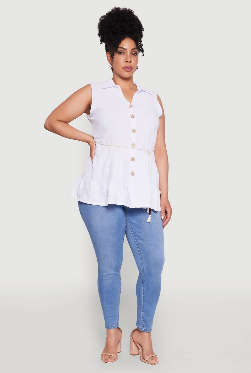 Plus Crepe Knit Tiered Sleeveless Blouse