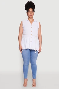 Plus Crepe Knit Tiered Sleeveless Blouse