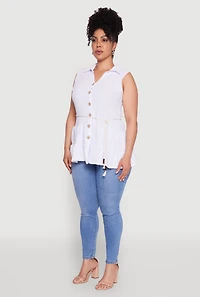 Plus Crepe Knit Tiered Sleeveless Blouse