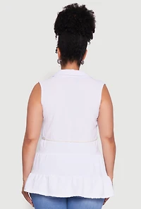 Womens Plus Size Crepe Knit Tiered Sleeveless Blouse, White, Size 4X