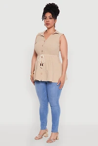 Womens Plus Crepe Knit Tiered Sleeveless Blouse,