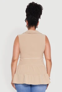 Womens Plus Crepe Knit Tiered Sleeveless Blouse,