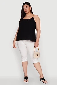 Womens Plus Crepe Knit Cami with Chain Strap and Scoop Neck,