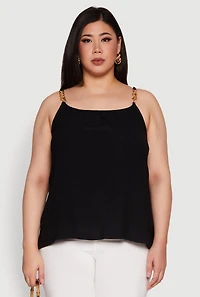 Womens Plus Crepe Knit Cami with Chain Strap and Scoop Neck,