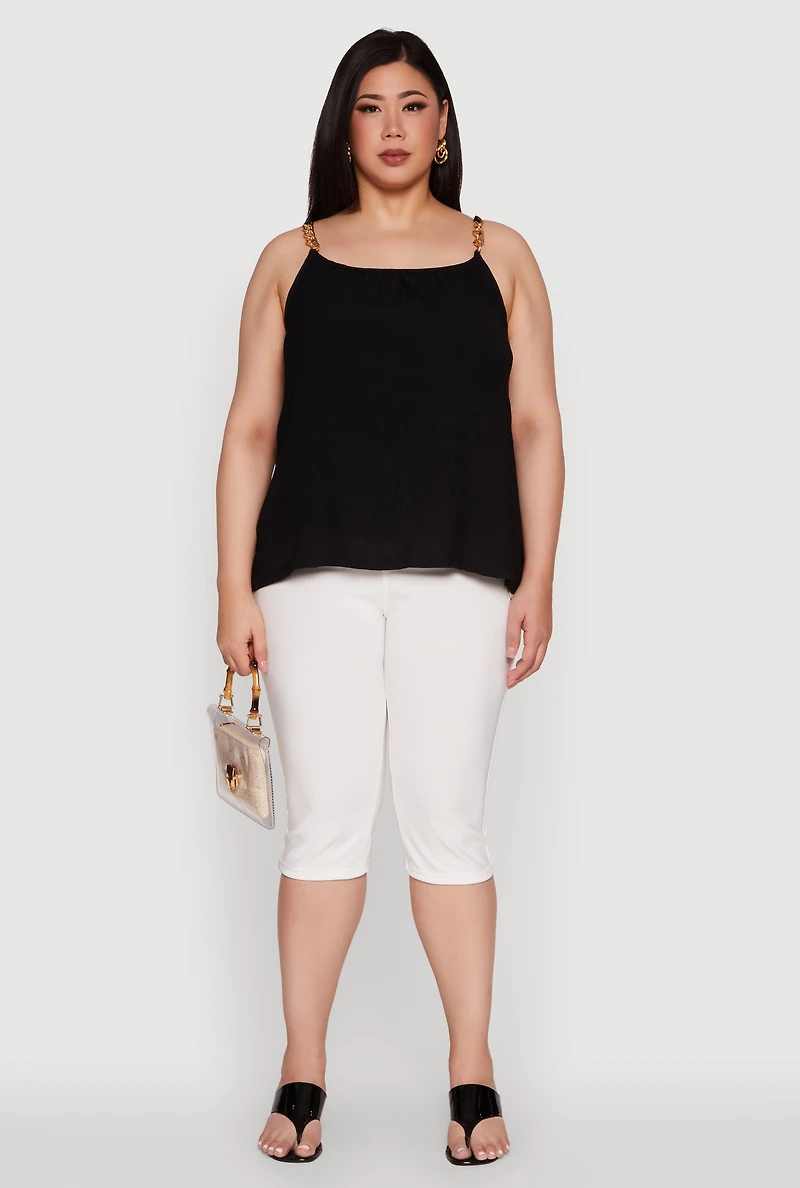 Womens Plus Crepe Knit Cami with Chain Strap and Scoop Neck,