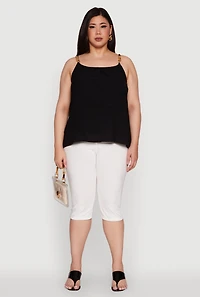Womens Plus Crepe Knit Cami with Chain Strap and Scoop Neck,