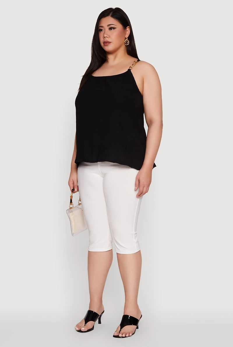 Womens Plus Crepe Knit Cami with Chain Strap and Scoop Neck,