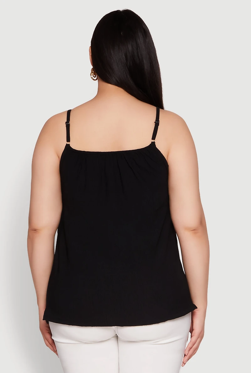 Womens Plus Crepe Knit Cami with Chain Strap and Scoop Neck,