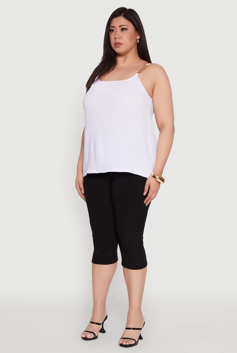Plus Crepe Knit Cami with Chain Strap and Scoop Neck