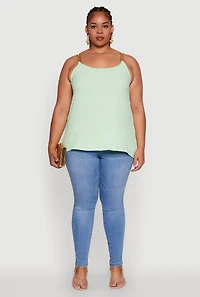 Womens Plus Size Crepe Knit Cami with Chain Strap and Scoop Neck, Green, Size 2X