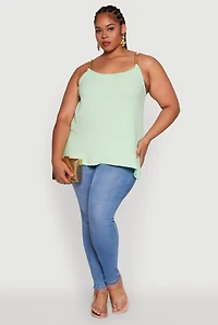 Womens Plus Size Crepe Knit Cami with Chain Strap and Scoop Neck, Green, Size 2X