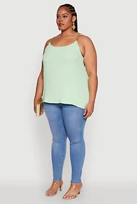 Womens Plus Crepe Knit Cami with Chain Strap and Scoop Neck,