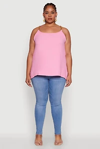 Womens Plus Size Crepe Knit Cami with Chain Strap and Scoop Neck, Pink, Size 2X