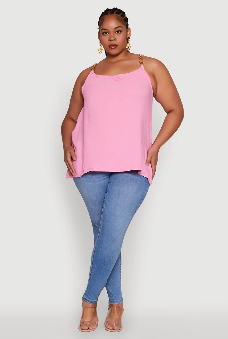 Womens Plus Crepe Knit Cami with Chain Strap and Scoop Neck,