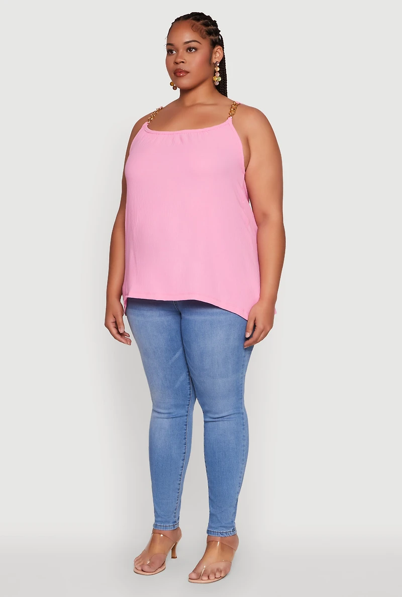 Womens Plus Crepe Knit Cami with Chain Strap and Scoop Neck,