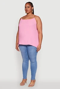 Womens Plus Size Crepe Knit Cami with Chain Strap and Scoop Neck, Pink, Size 2X