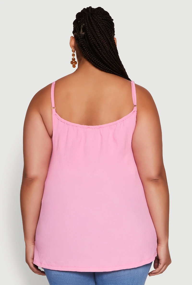 Womens Plus Crepe Knit Cami with Chain Strap and Scoop Neck,