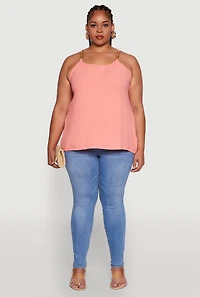 Womens Plus Crepe Knit Cami with Chain Strap and Scoop Neck, 4X