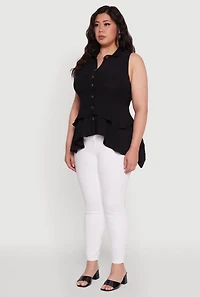 Womens Plus Crepe Knit Sleeveless Tiered Shirt,
