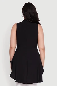 Womens Plus Crepe Knit Sleeveless Tiered Shirt,