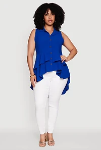 Plus Crepe Knit Sleeveless Tiered Shirt