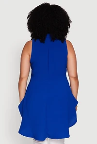 Womens Plus Size Crepe Knit Sleeveless Tiered Shirt, Blue, Size 2X