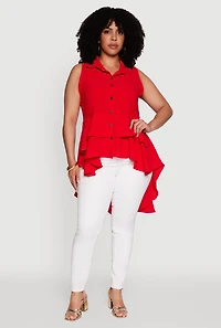 Plus Crepe Knit Sleeveless Tiered Shirt