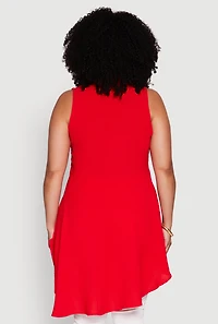 Womens Plus Size Crepe Knit Sleeveless Tiered Shirt, Red, Size 3X