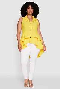 Plus Crepe Knit Sleeveless Tiered Shirt