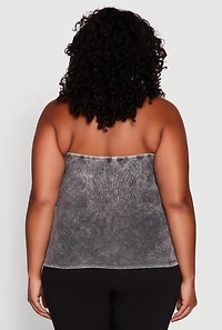 Womens Plus Size Ribbed Knit Acid Wash Halter Top, Grey, Size 2X