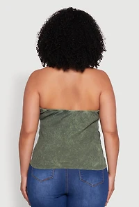Womens Plus Size Ribbed Knit Acid Wash Halter Top, Green, Size 4X