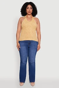 Plus Ribbed Knit Acid Wash Halter Top