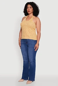 Plus Ribbed Knit Acid Wash Halter Top