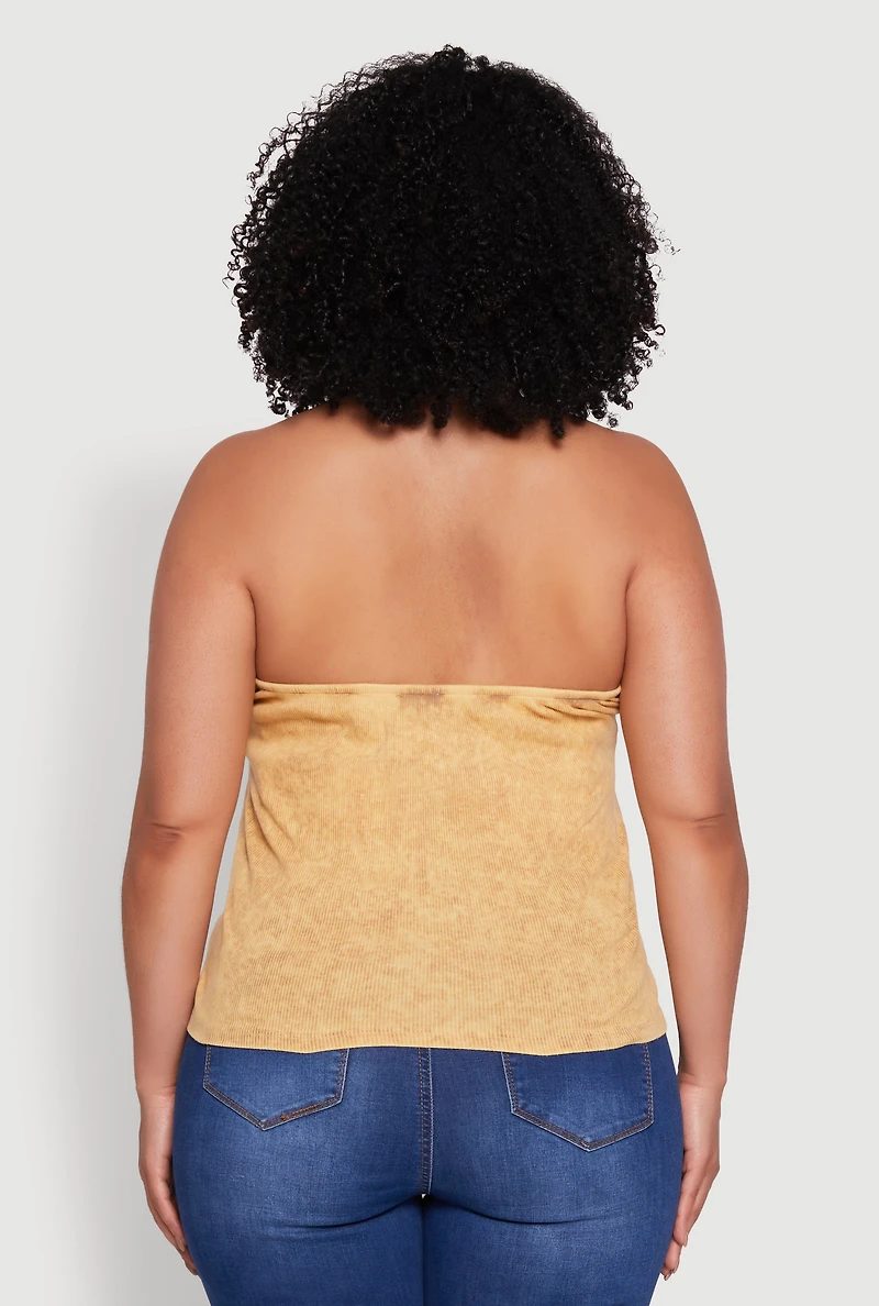 Womens Plus Ribbed Knit Acid Wash Halter Top, 3X