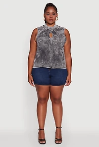 Plus Acid Wash Keyhole Mock Neck Tank Top