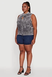 Plus Acid Wash Keyhole Mock Neck Tank Top