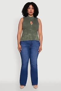 Womens Plus Acid Wash Keyhole Mock Neck Tank Top, 1X