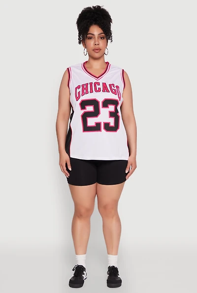 Womens Plus Size Graphic Basketball Jersey, White, Size 3X