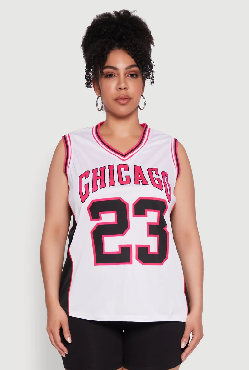 Womens Plus Size Graphic Basketball Jersey, White, Size 3X