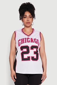 Womens Plus Size Graphic Basketball Jersey, White, Size 3X