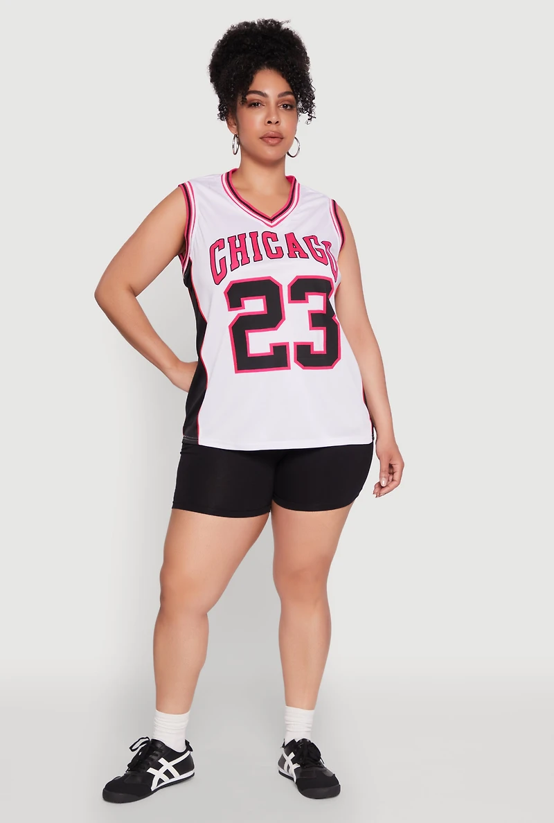 Womens Plus Size Graphic Basketball Jersey, White, Size 3X