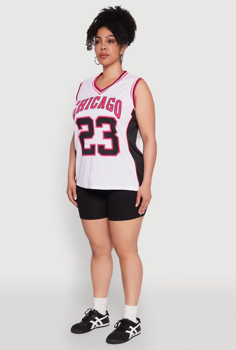 Womens Plus Size Graphic Basketball Jersey, White, Size 3X