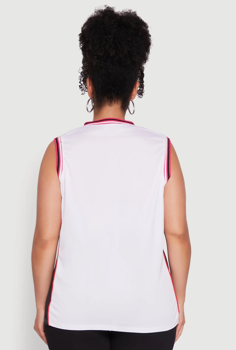 Womens Plus Size Graphic Basketball Jersey, White, Size 3X