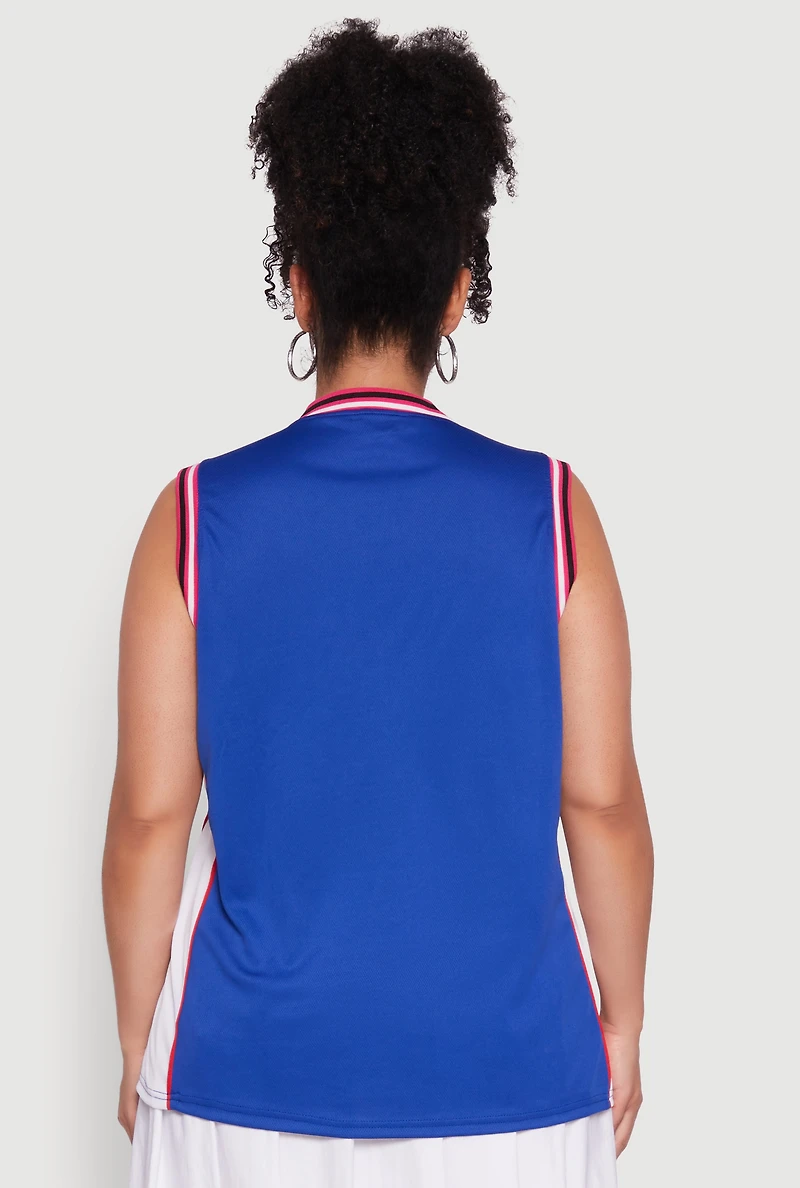 Womens Plus Size Graphic Basketball Jersey, Blue, Size 2X